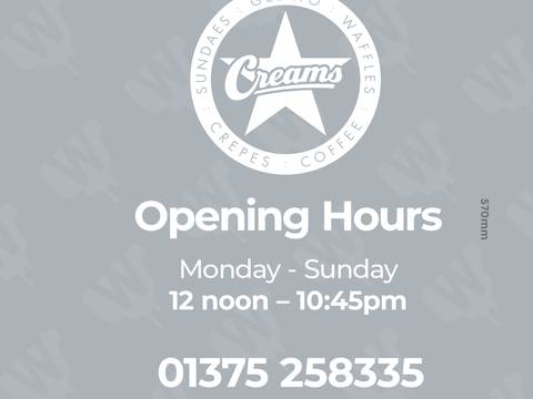 Creams Cafe opening hours — Opening hours